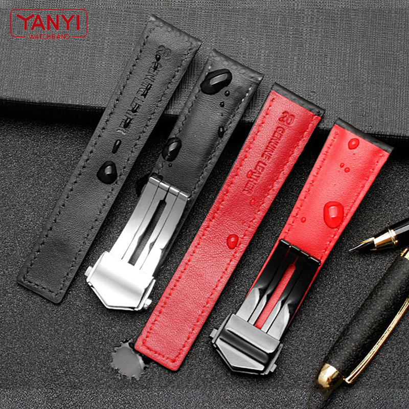 Watch Bands Carbon fiber pattern genuine leather strap 20mm 22m suitable for labeling He uer watch strap 230410