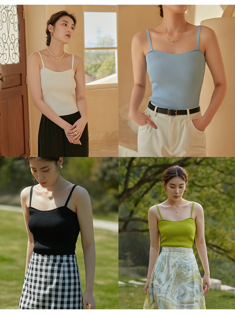 Camisoles Tanks DUSHU Knitted Tank Top for Women's Summer Solid Color Simple Bottom Sleeves with Fully Matched Women's Top 230410