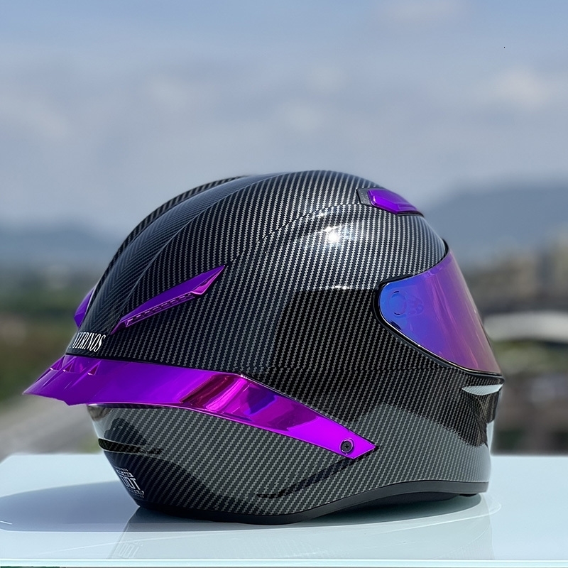 Cycling Helmets DOT Approved Purple Carbon Fiber Helmet Winter Season Women and Men Full Face Motorcycle Casco Capacete 231109
