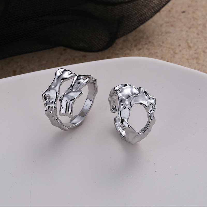 Band Rings Kroean Irregular Liquid Metal Lava for Women Creative Geometric Hollow Open Ring Branches Texture Trendy Jewelry 230410