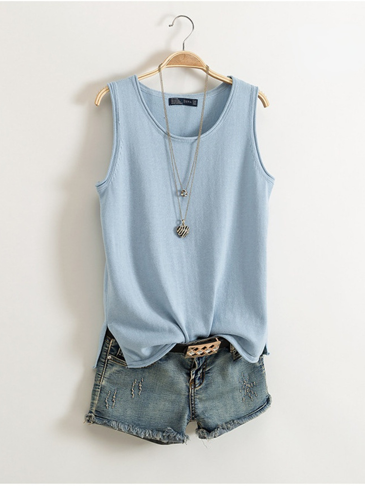 Camisoles Tanks Cotton and linen fitted tank top for women's summer I shape sleeveless knit bottom shirt worn loose top solid 230410