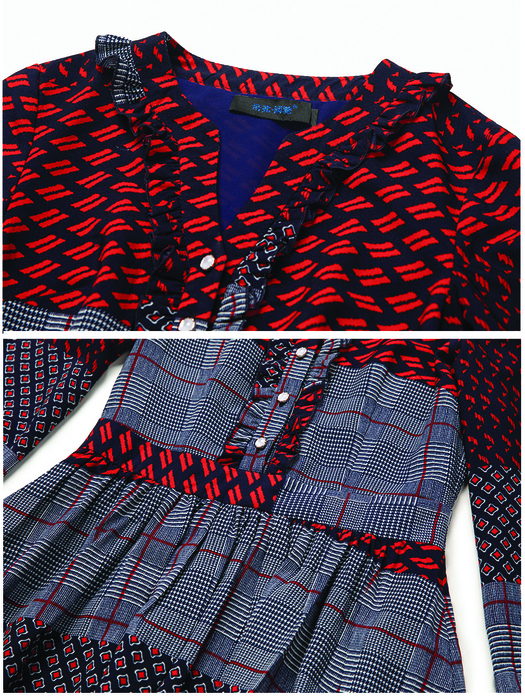 Casual Dresses SB9447 OLOMM NF7004E Women's Long Sleeve Dress Vintage Print Large Swing Dress Color Lock Long Dress 230410