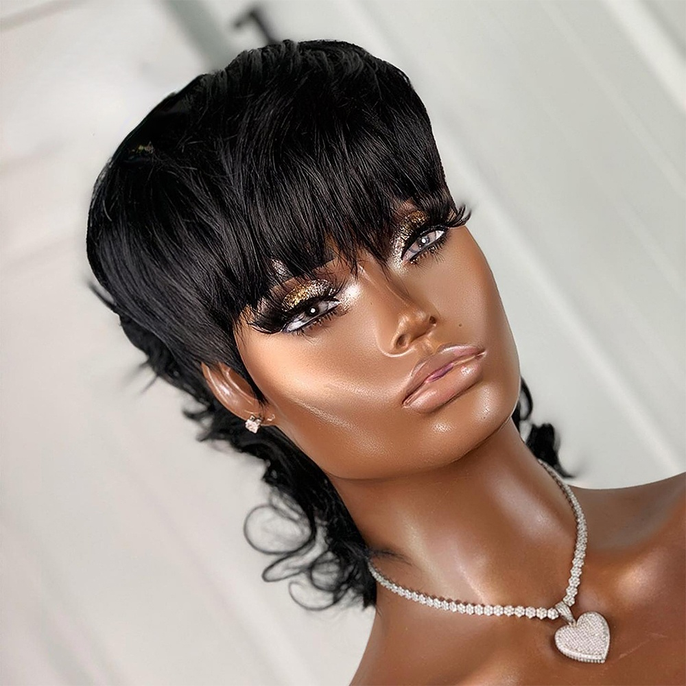 Short Curly Pixie Cut Wig Peruvian Remy Human Hair Wigs For Black Women 150% Glueless Machine Made Wig Free Shipping