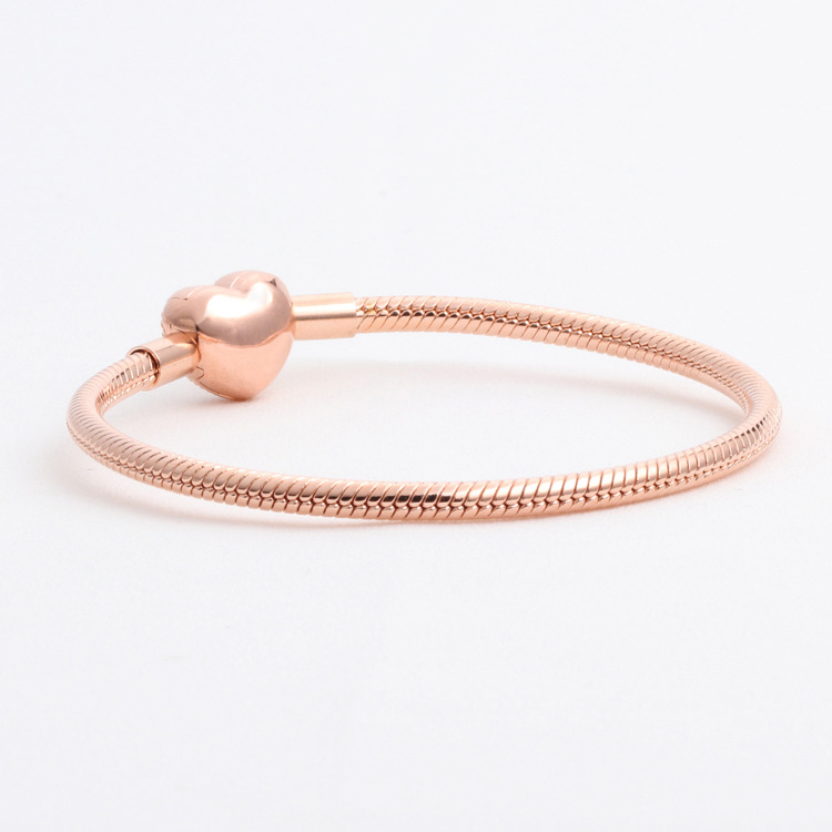 Rose Gold Pave Heart Clasp Charm Bracelets 925 Sterling Silver Snake Chain Bracelet Set For Women Girlfriend Gift Jewelry with Retail Box Z250910
