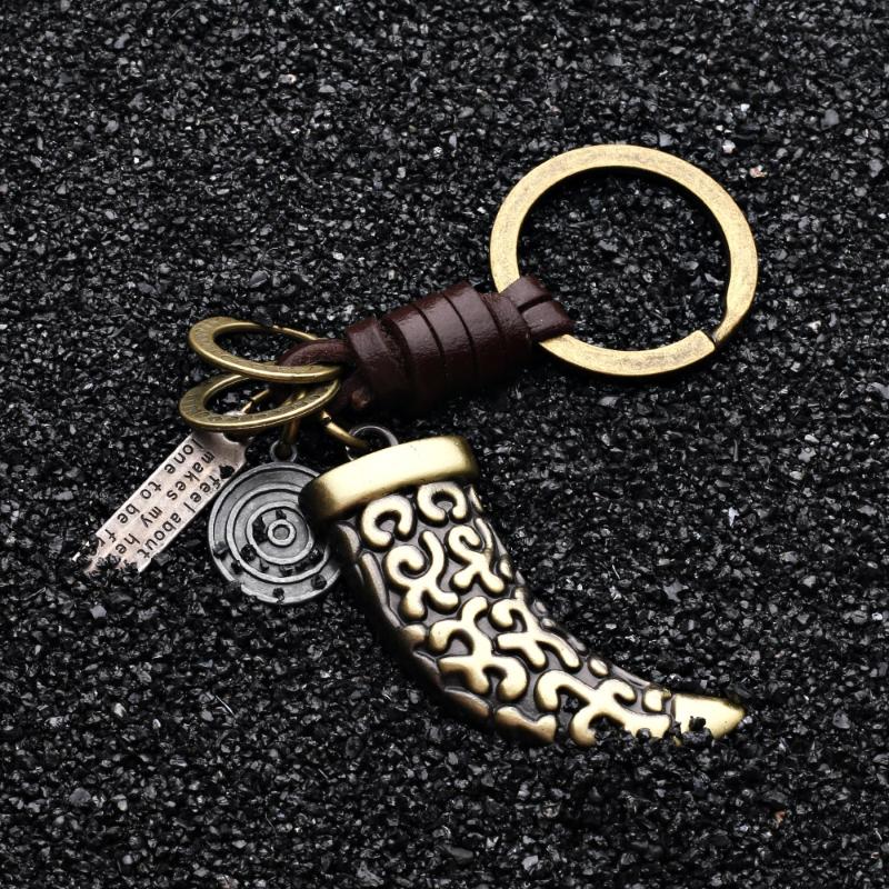 

Keychains Fashion Jewelry Alloy Accessories Horns Pendant Keys Chain Vintage Handmade Weave Leather MenKeychains