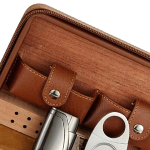 Cigar Accessories Portable Cedar Wood Cigar Humidor Leather Wrap Travel Case 4 Cigars Box Storage Humidors Humidifier Accessories 5076899