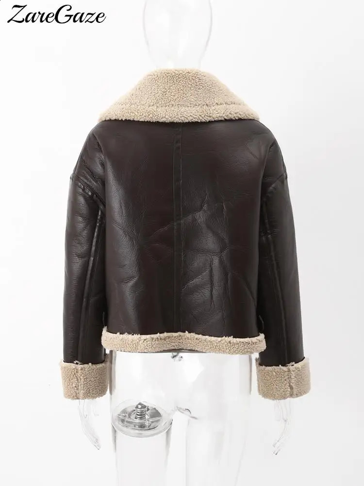 Women's Jacket's Fur Integrated Jackets Lambswool Lapel Zipper Pocket Brown Fleece Coat Female 2023 Winter Thickened Warm Lady Outwear 23110