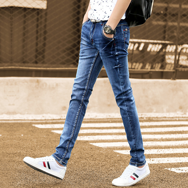 Men's Jeans Fashionable men's jeans stretch deep blue skinny jeans men's casual slim denim jeans Korean men's Trousers jeans 23041