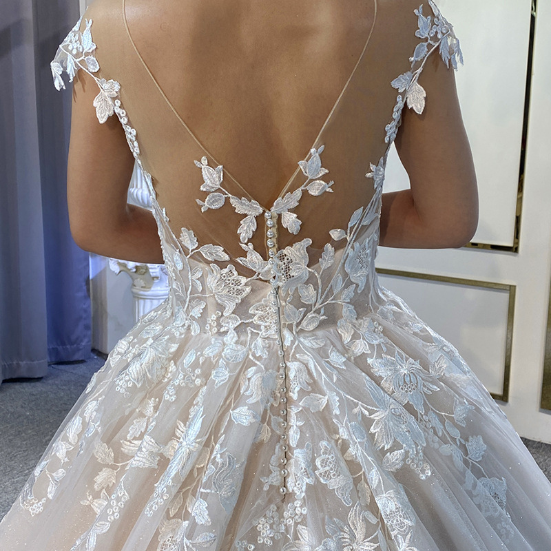 Bridal Gowns Elegant Sheer Sleeves Beaded Sexy Neck Dress For Bride Embellished Lace Embroidered Romantic Princess Beach Wedding Dresses