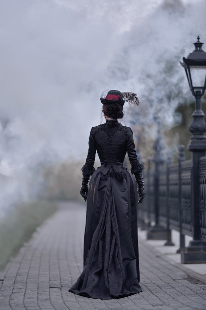 Vintage Victorian Prom Dresses Medieval Black Gothic Bustle Formal Evening Gowns For Women 2023 3/4 Long Sleeves Civil War Historical Masquerade Dress