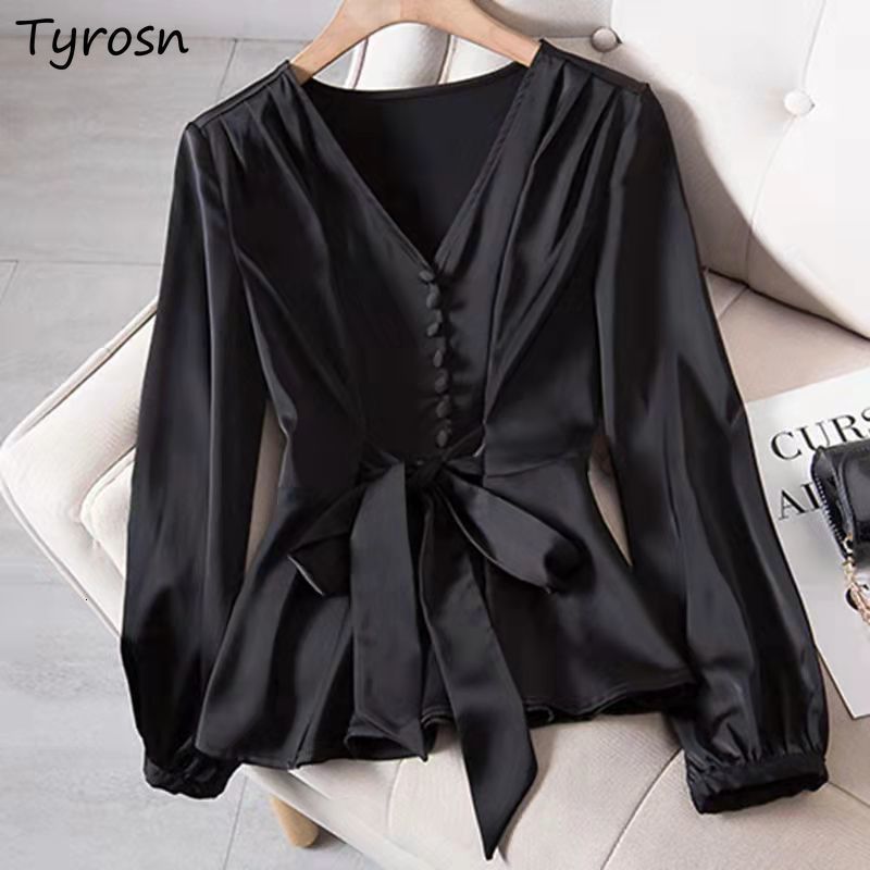 Women's Blouses Shirts -4XL Blouses Women Elegant Solid Black V-neck Design Button Bow Shirts High Street Fashion Slim Long Sleeve Tops Lady Clothing 230410
Women's Blouses Shirts -4XL Blouses Women Elegant Solid Black V-neck Design Button Bow Shirts High Street Fashion Slim Long Sleeve Tops Lady Clothing 230410