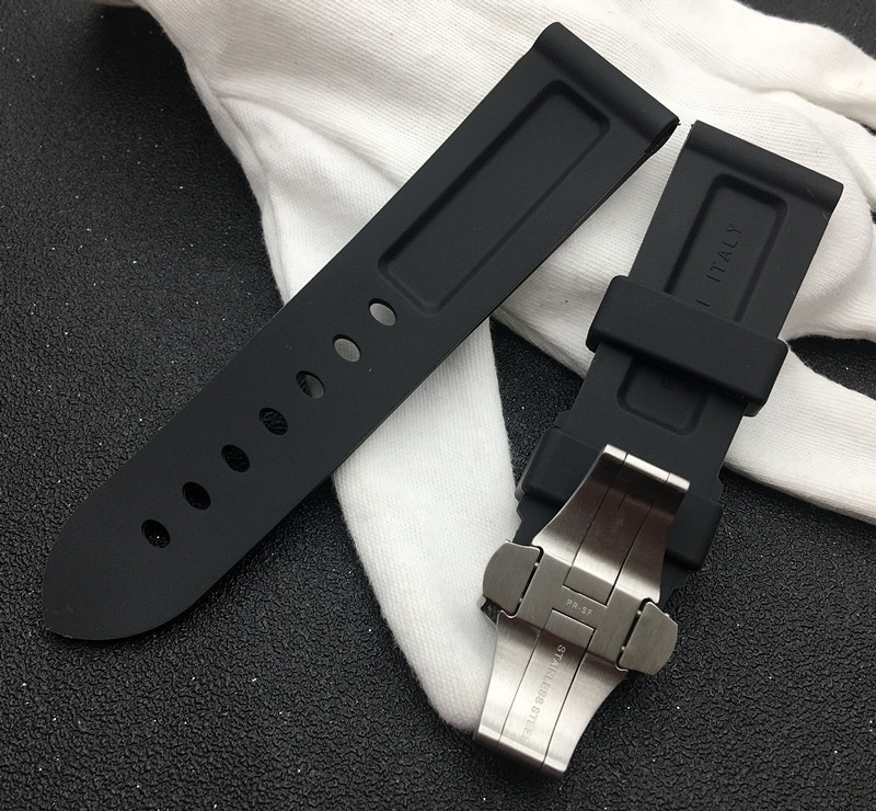 Watch Bands 24mm black strap natural soft silicone rubber strap suitable for Panerai strap tool PAM111/441 strap butterfly buckle 230410