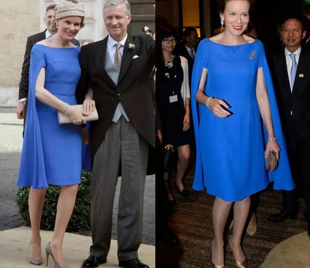 Modest Bright Blue Mother of Bride Dress with Cape Sleeves Plus Size Scoop Chiffon Knee Length Wedding Guest Formal Gowns Custom Made