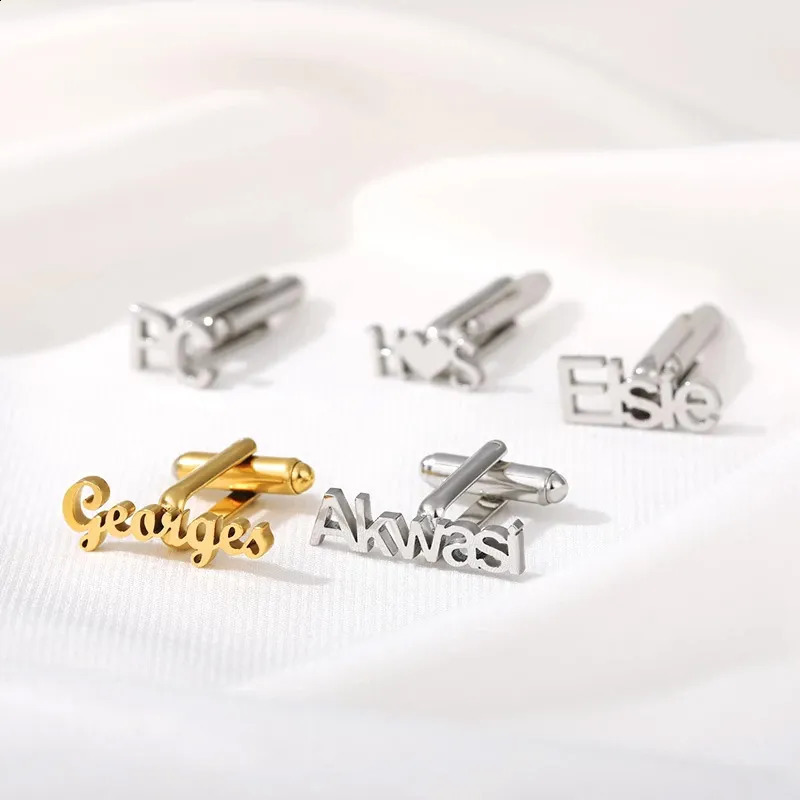 Cuff Links Personalized 1pair Custom Any Name Cufflinks For Women Men Stainless Steel Cuff Button Clip Fashion Jewelry Couple Gifts 231109