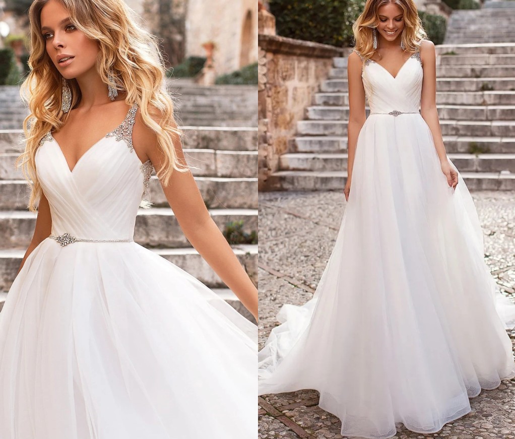 Classic Wedding Dress 2024 Sweetheart Spaghetti Straps Rhinestones Sash A-line Robe Mariee Backless Bridal Gown Vestidos De Noiva