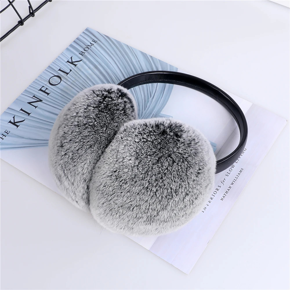 Natural 100% Rex Rabbit Fur Earmuff Womens Autumn and Winter Warm Earmuffs Ear Cover Ear Warmer Ear Muffs Winter Leather Band 241024