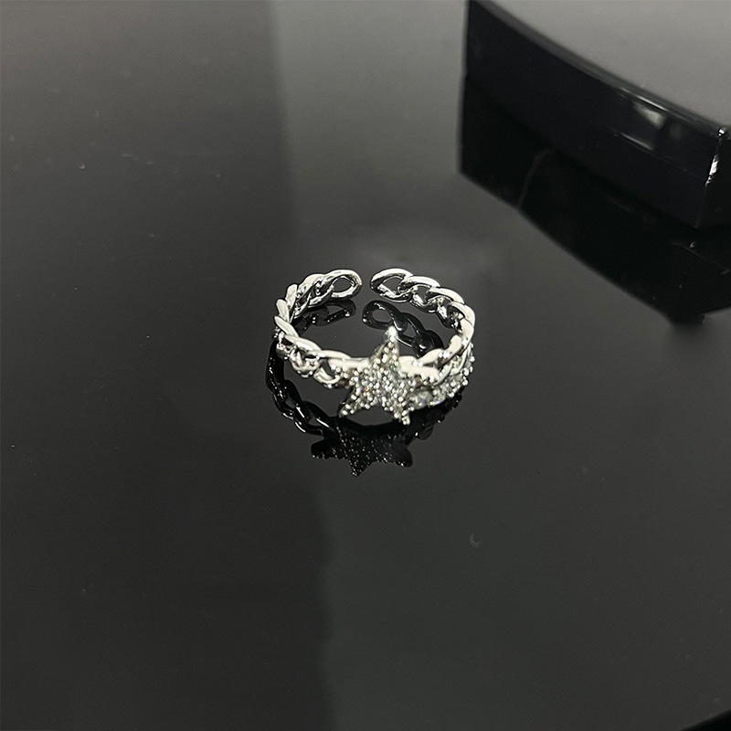 Band Rings Y2K Shiny Star Opening Sweet Harajuku Pentagram Bling Crystal Adjustable Ring Fashion Jewelry for Women Gifts 230410
