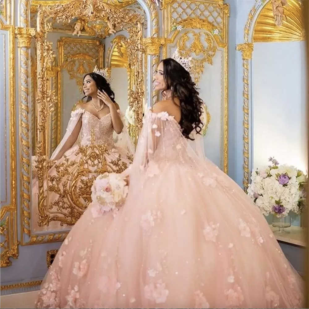 Pink Quinceanera Dresses Flowers Sweetheart Sweet 15 Girls Princess Dress Vestidos De Prom 2023 Ball Gowns