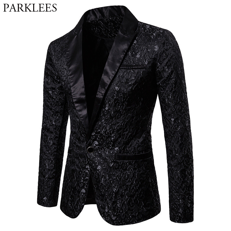 Men' Suits Blazers Black Jacquard Bronzing Floral Blazer Men Luxury Brand Single Button Suit Jacket Men Wedding Party Stage Costume Homme 2XL 230410, White
Men' Suits Blazers Black Jacquard Bronzing Floral Blazer Men Luxury Brand Single Button Suit Jacket Men Wedding Party Stage Costume Homme 2XL 230410, White