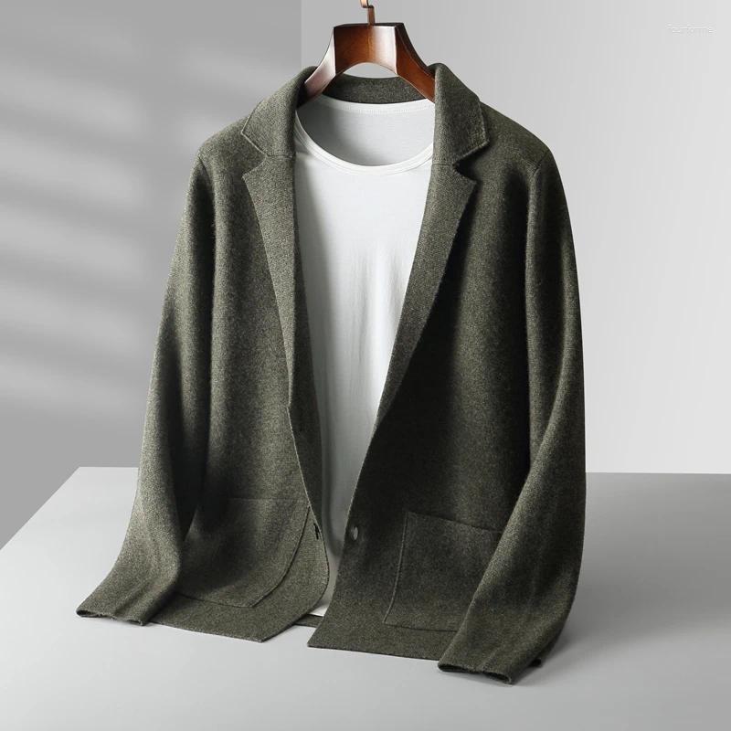 Men's Sweaters Cashmere Cardigan Lapel Sweater Casual Business Long Sleeved Knitted 100 Pure Wool 2023 Coat Solid Color