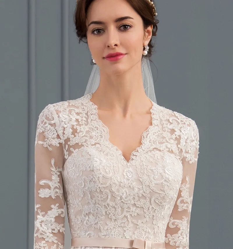 Classic Short Wedding Dress 2024 A-e V-neck Half Sleeves Knee-Length Tulle Lace Garden Bridal Gown Bride Shower Vestidos De Noiva