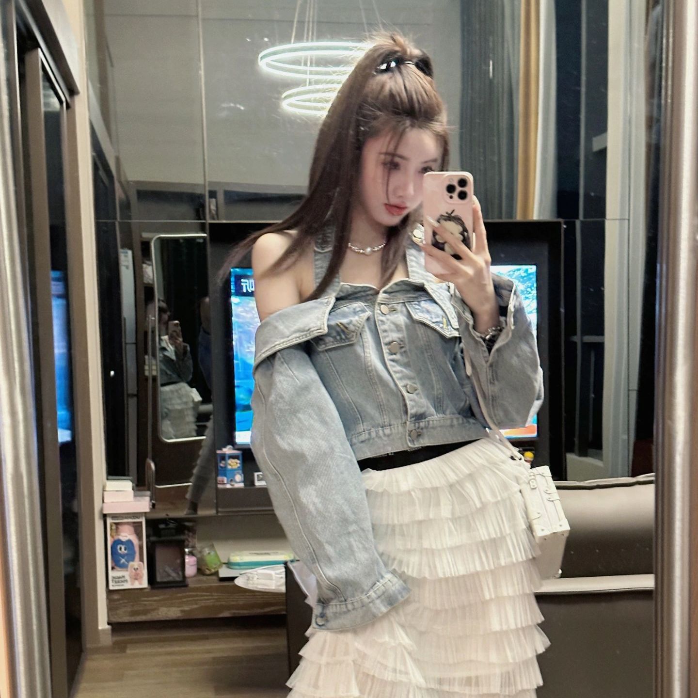 Women's Blouses Deinm Shirt Irregular Patchwork Off Shoulder Single Breasted Short Burrs Blouse 2023 Autumn Fashion