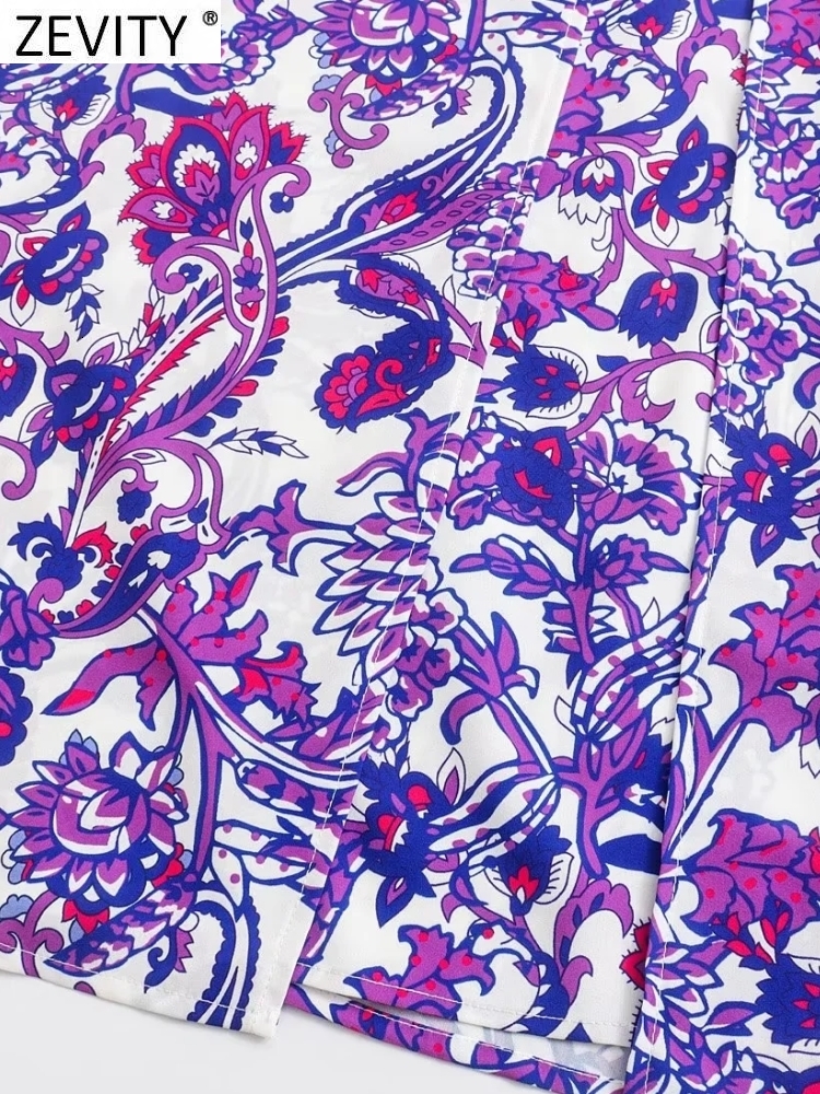 Skirts Zevity Women's Vintage Purple Paisley Flower Print Knot Sarong Midi Skirt Faldas Printed Women's Fashion Back Zipper Vestidos QUN1889