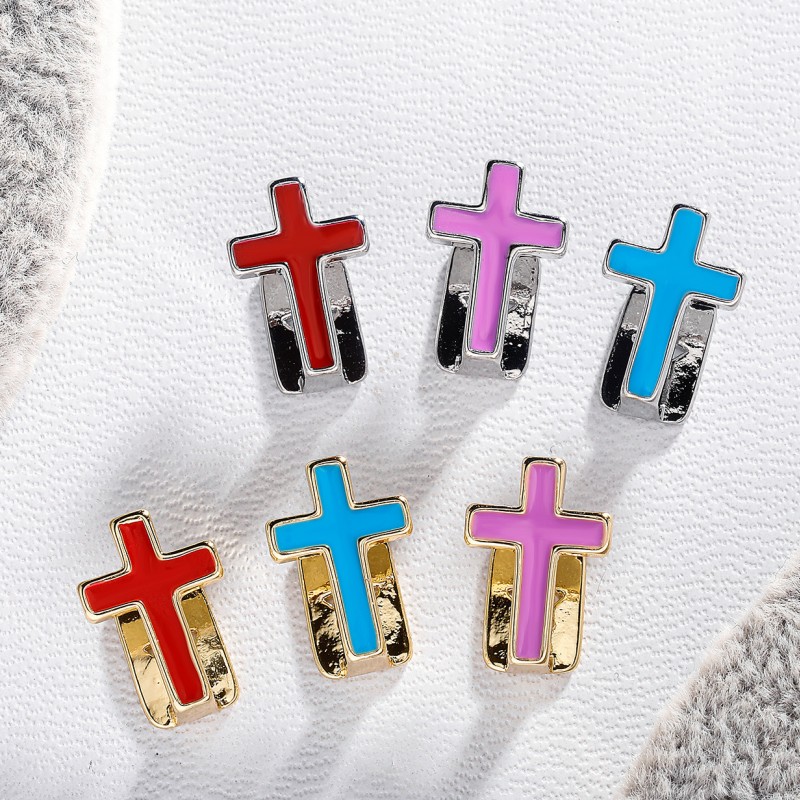 Yellow White Gold Plated Dental Grills Blue Red Purple Cross Grillz Braces Vampire Teeth Hip Hop Personality Women Men Jewelry