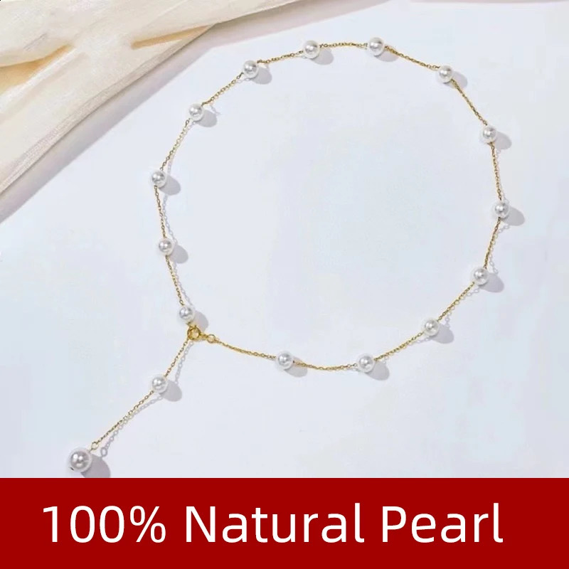 Pendant Necklaces XF800 Solid 18K Gold Natural Pearl Necklace Au750 Fine Jewelry Chocker Round Aniversary Gift For Women White X536 231108