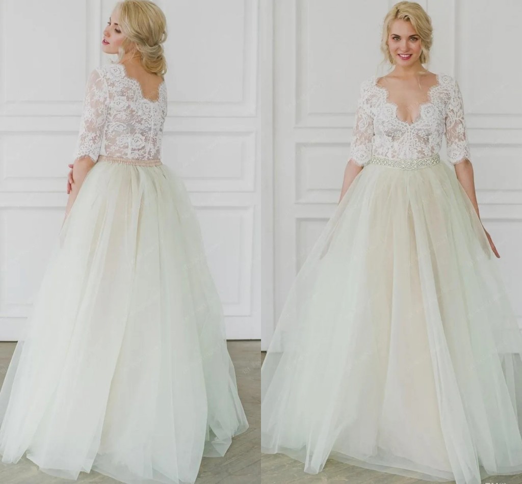 Classic Plus Size Wedding Dress 2024 V-neck Half Sleeves Lace Appliques Crystals Sash A-line Robe Mariee Women Bridal Gown Vestidos De Noiva