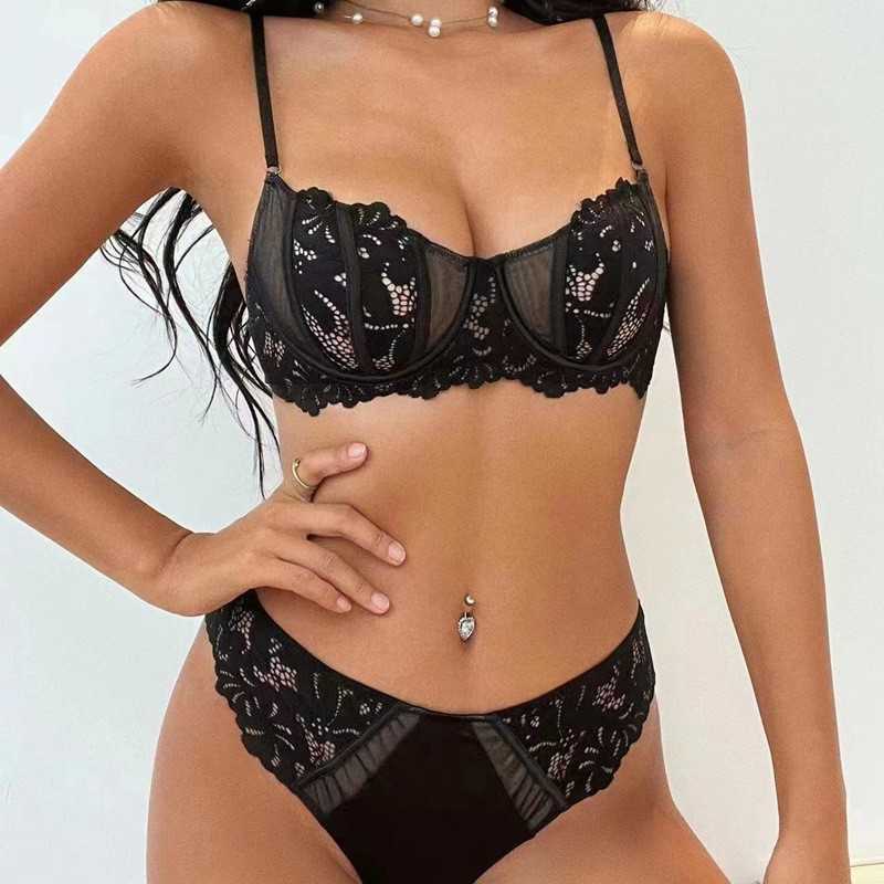 

Bras Sets French Ultra Thin Lace Underwear Sexy Embroidery Push Up Bra Set Women Breathable Hollow Lingerie New Black Temptation Bralette AA230410, Burgundy