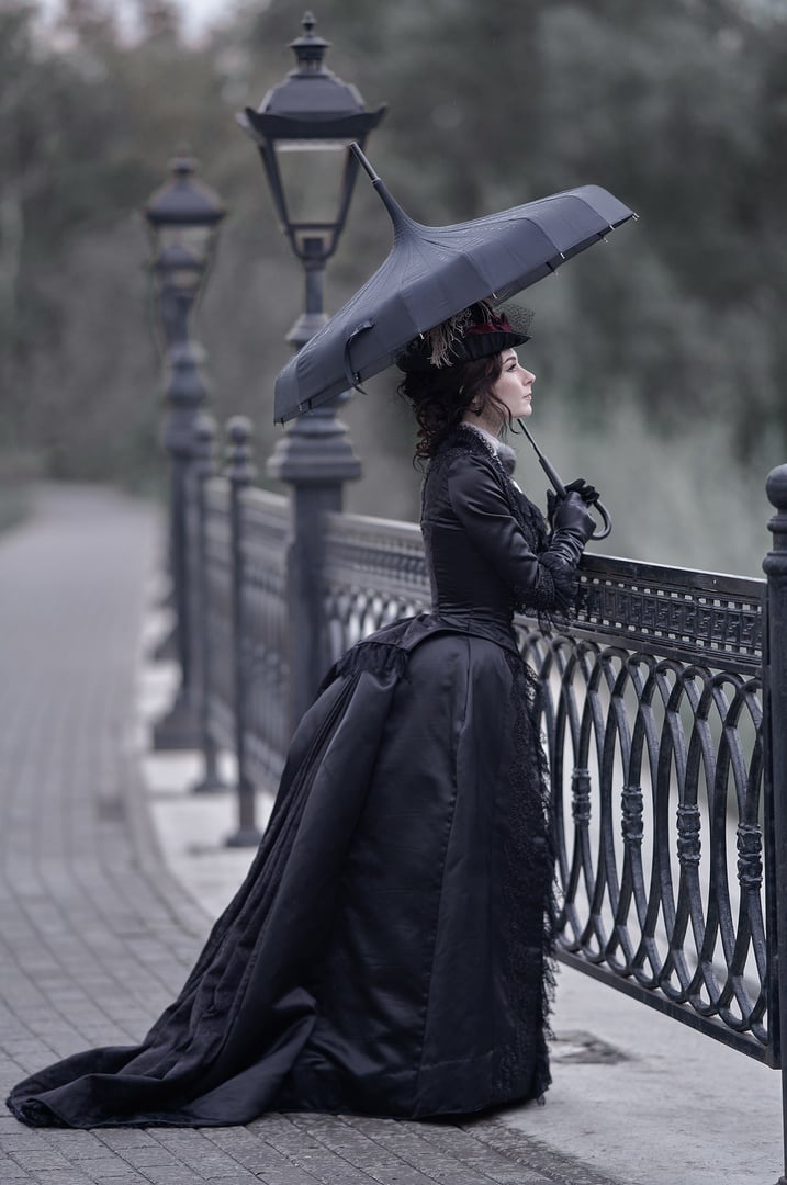 Vintage Victorian Prom Dresses Medieval Black Gothic Bustle Formal Evening Gowns For Women 2023 3/4 Long Sleeves Civil War Historical Masquerade Dress