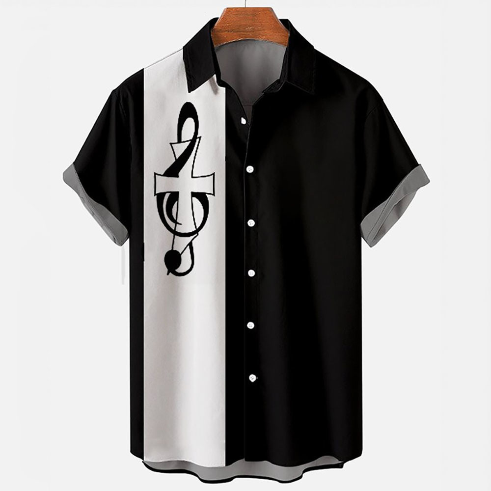 Men's Casual Shirts Summer Shirt Men Hawaiian Man Short Sleeve Shirt Musical Note Print Men's Women's Beach Travel Casual Oversized Clo