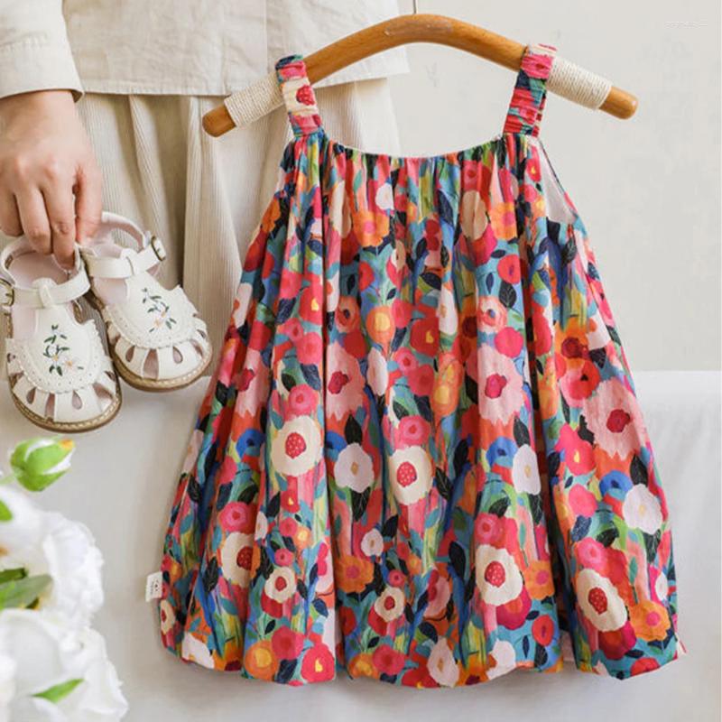 Girl Dresses Melario Girls Suspended Dress 2023 Summer Colorful All Over Print Flower Baby Art Cute Cool Toddler Clothes