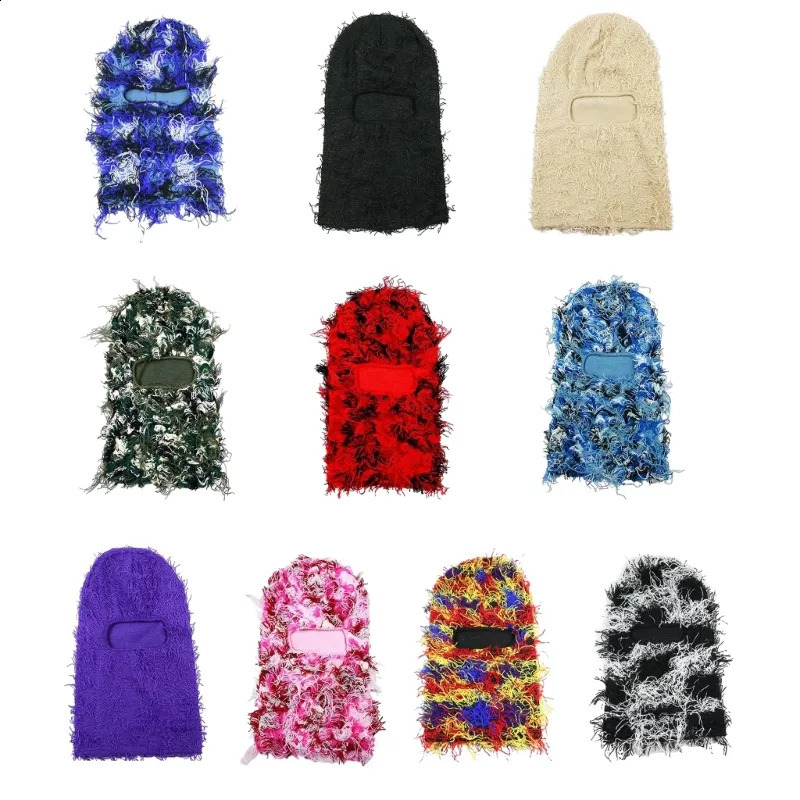 Beanie/Skull Caps Knit Distressed Balaclava Distressed Knitted Full Face Ski Mask Ski Balaclava Fuzzy Balaclava Camouflage Balaclava 231109