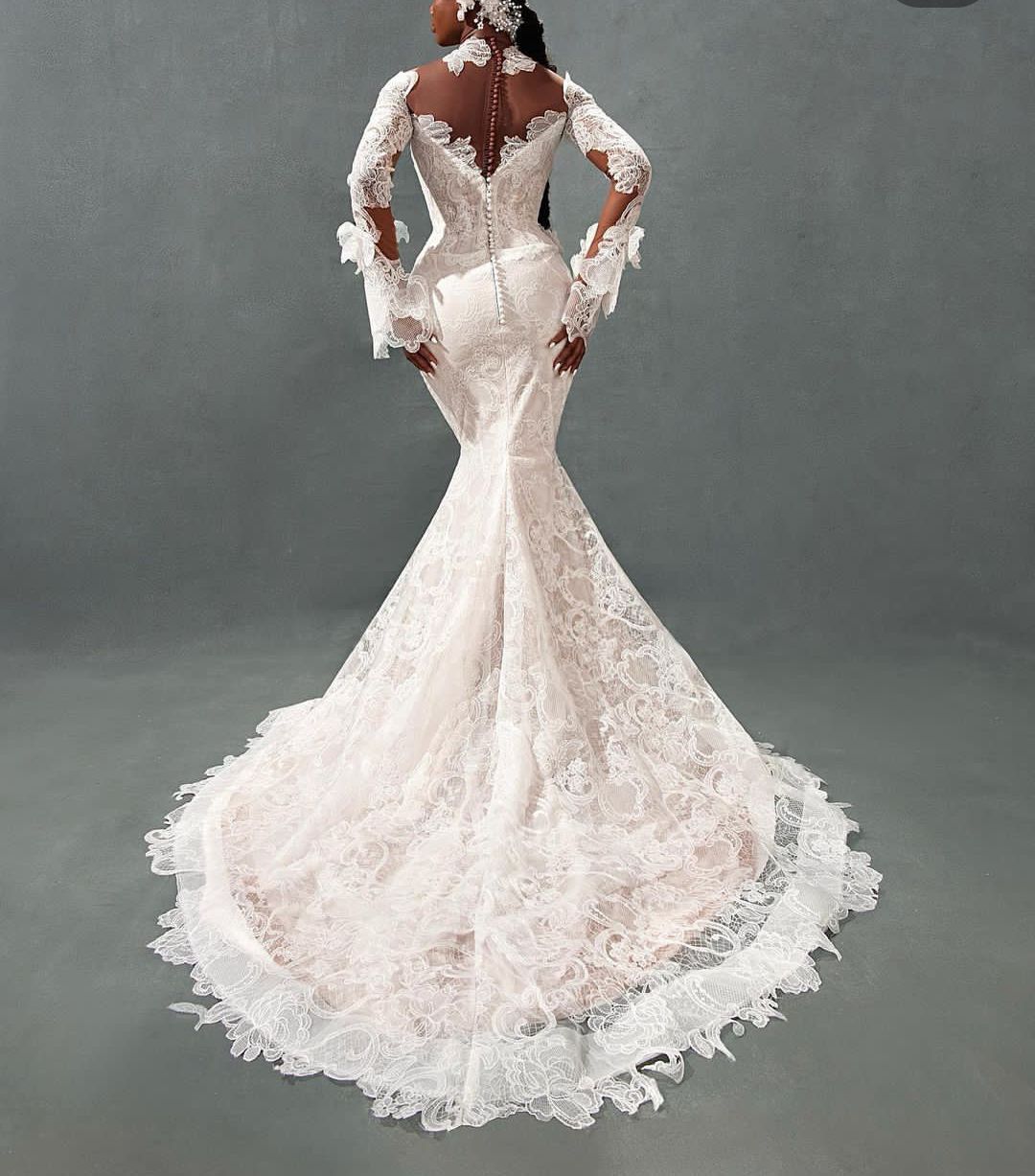 Elegant Mermaid Wedding Dresses Long Sleeves V Neck Appliques Sequins Beaded Ruffles Detachable Train 3D Lace Floor Length Bridal Gowns Custom Made ab