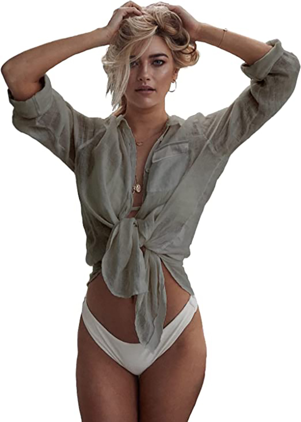 Women's Bikini Swimsuit Cover Up Button Down V Neck Shirts Long Sleeve Blouse Beachwear Bathing Suit