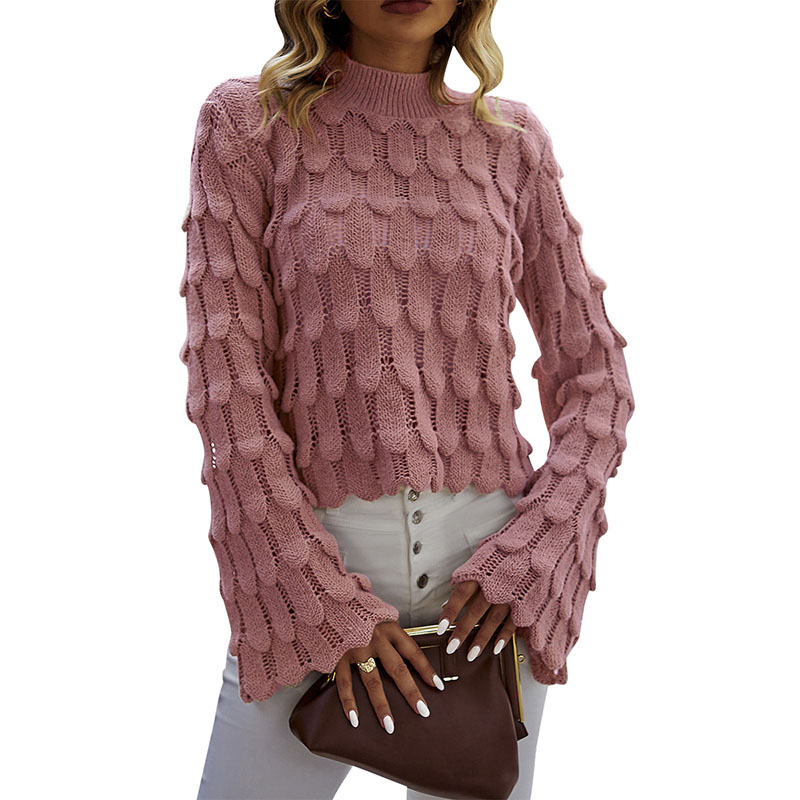 Semi High Collar Knitted Women's Knits & Tees Paneled Hollow Out Shirt Loose Pullover Tops with Flare Long Sleeves Early Spring, Black
Semi High Collar Knitted Women's Knits & Tees Paneled Hollow Out Shirt Loose Pullover Tops with Flare Long Sleeves Early Spring, Black