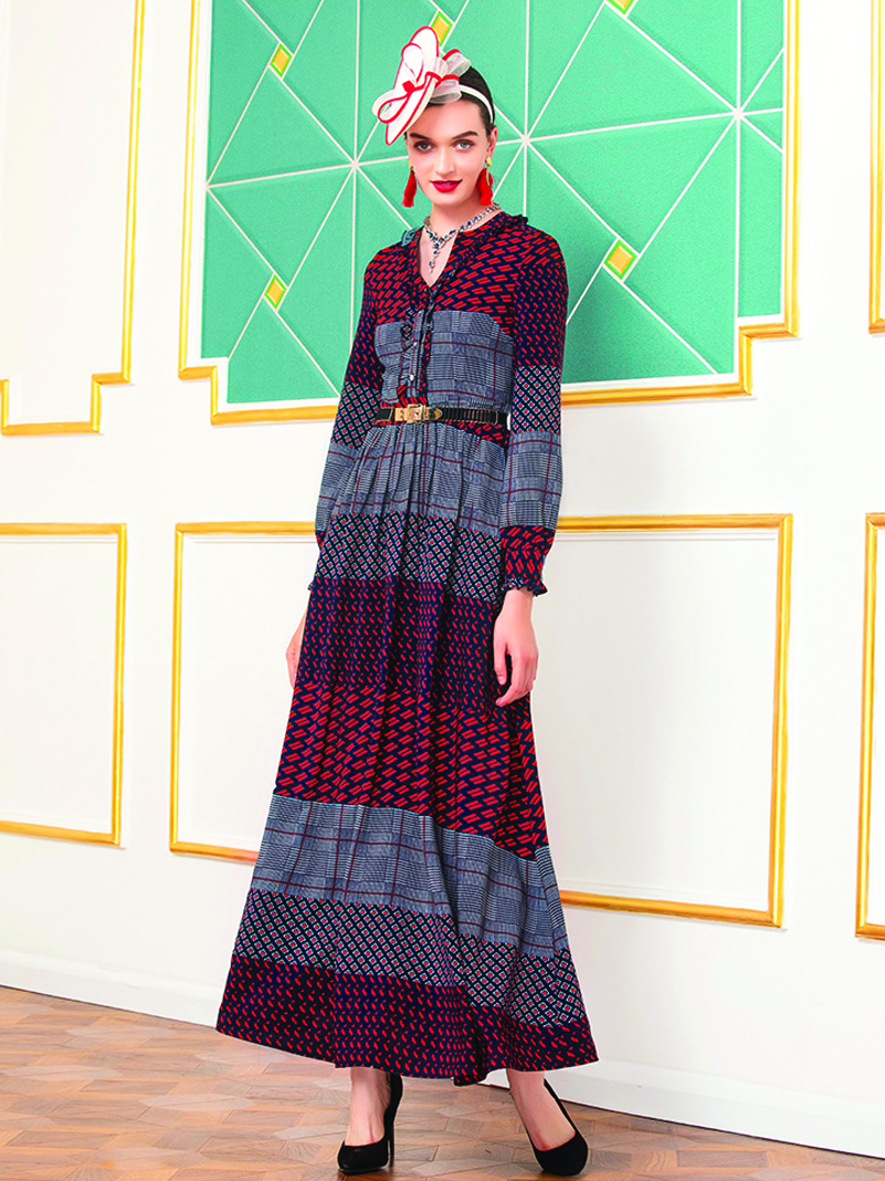 Casual Dresses SB9447 OLOMM NF7004E Women's Long Sleeve Dress Vintage Print Large Swing Dress Color Lock Long Dress 230410