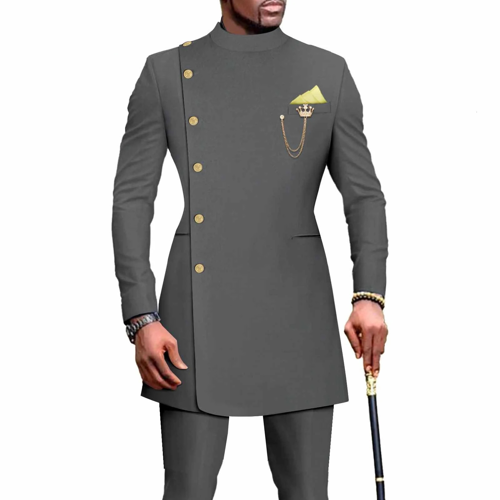 Mens Suits Blazers African Clothes for Men Suit 2 Piece Jacket Pants Traditional Wedding Slim Fit Solid Color Festival Party Ethnic Style 231110