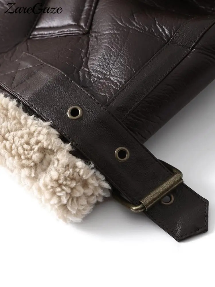 Women's Jacket's Fur Integrated Jackets Lambswool Lapel Zipper Pocket Brown Fleece Coat Female 2023 Winter Thickened Warm Lady Outwear 23110