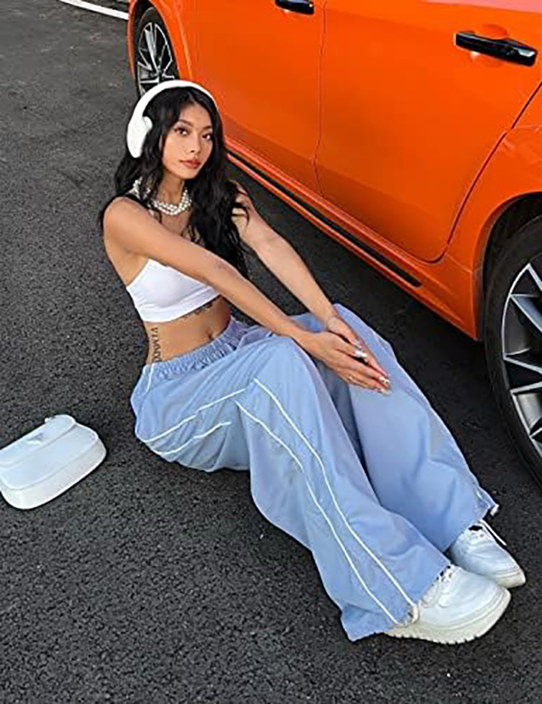 Womens Track Pants Baggy Wide Leg Parachute Pants Loose Leg Cargo Pants Streetwear