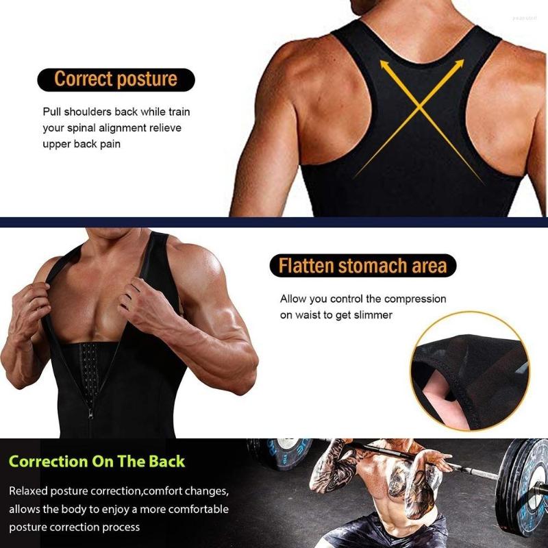 Men's Body Shapers Mens Shaper Sauna Suit Sweat Vest Slimming Waist Trainer Weight Loss Shirt Fat Workout Tank Tops Shapewear With - view 5