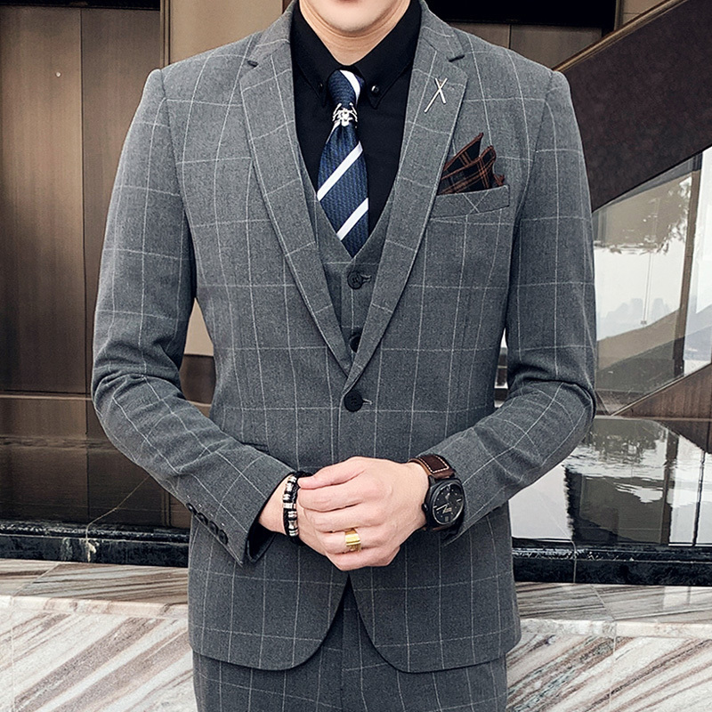 Men's Suits Blazers Size S-7XL Jacket Vest Pants Three-piece Male Formal Business Plaids Suit Groom Wedding Dress Plaid Striped Mens Suit 230410