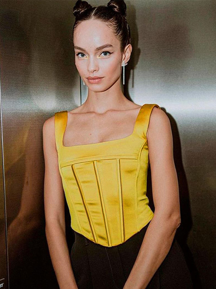 Camisoles Tanks Sexy Satin Bone Women's Tight Bra Top Summer Dress Backless Square Neckline Cut Top Club Party Tune 230410