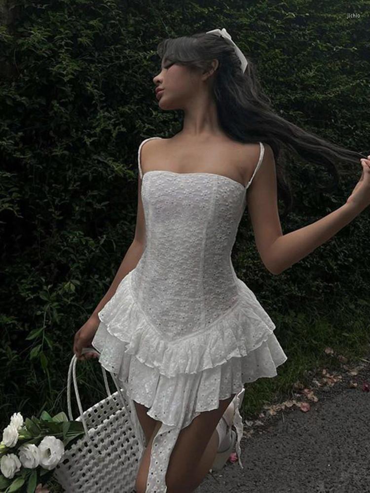 Casual Dresses Hirigin Spring Summer Dress Women Elegant Floral Mini Sleeveless Off Shoulder Sling Solid Jacquard Ruffle