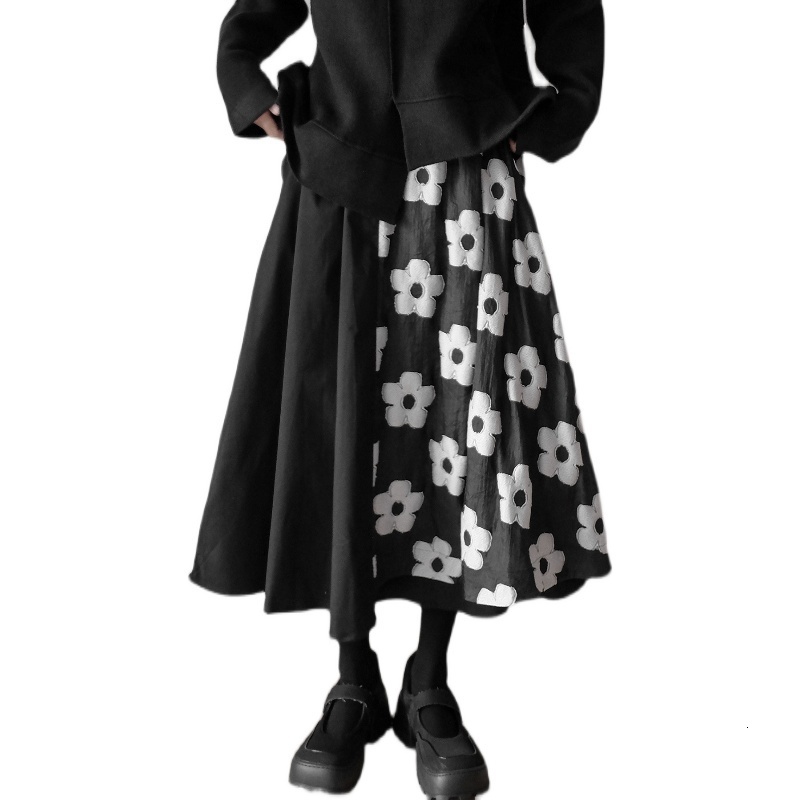 Skirts Korobov Spring Women's Skiing Vintage Elegant Hit Colorful Patches Faldas Mujer Korean Sweet A-Line Skiing 230410