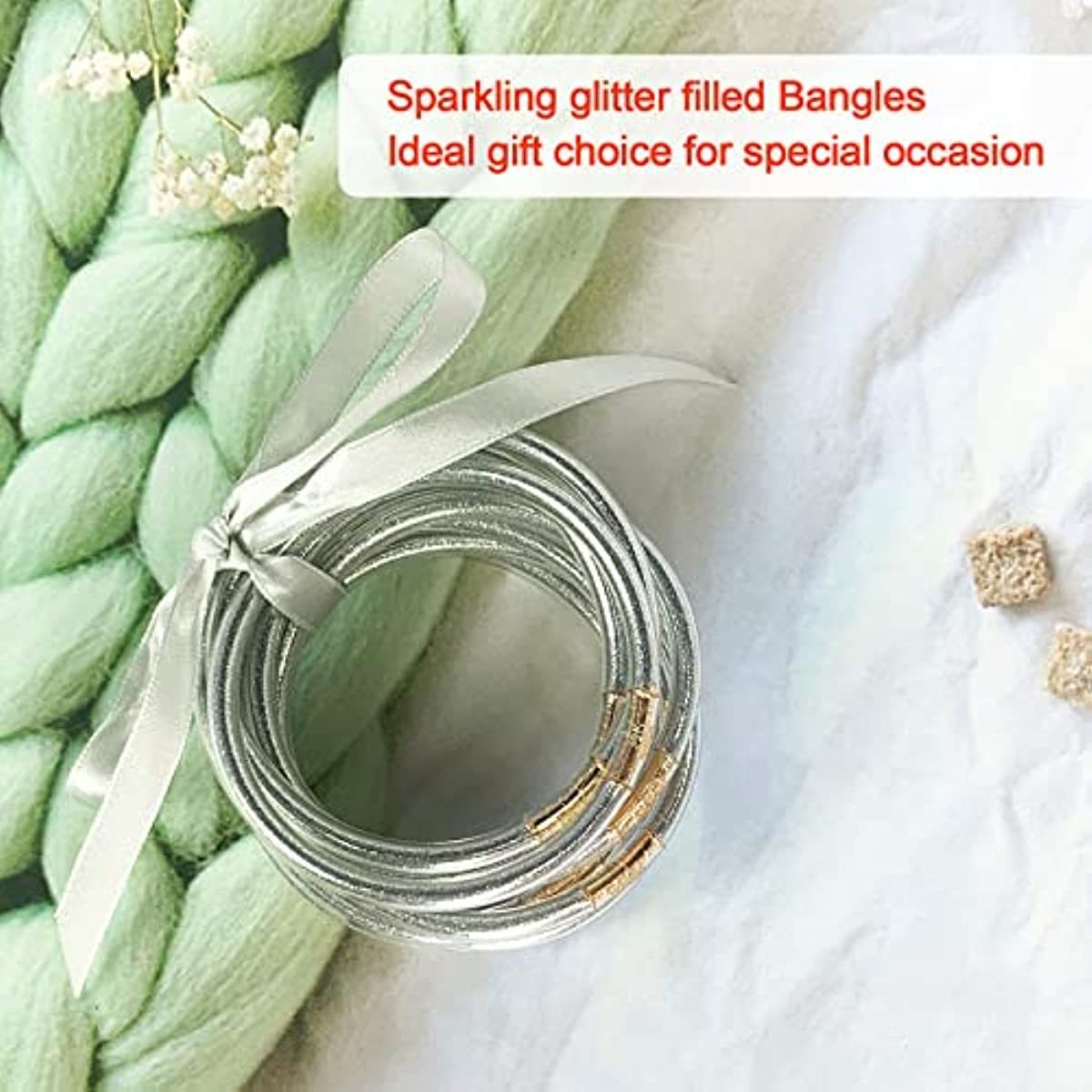 Charm Bracelets 9Pcs set Shiny Buddhist Bangle Glitter Filled Jelly Silicone Set Soft Bracelet for Women Girls 230410