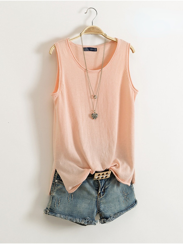 Camisoles Tanks Cotton and linen fitted tank top for women's summer I shape sleeveless knit bottom shirt worn loose top solid 230410