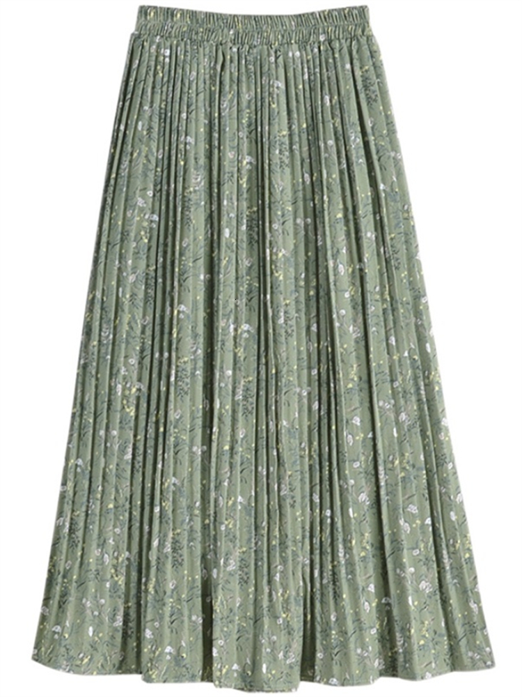 Skirts REALFT Summer Retro Flower Print Tulle Pleated Women's Metre Length Skiing Chiffon High Waist Loose Fit Women's Umbrella Skiing 23041